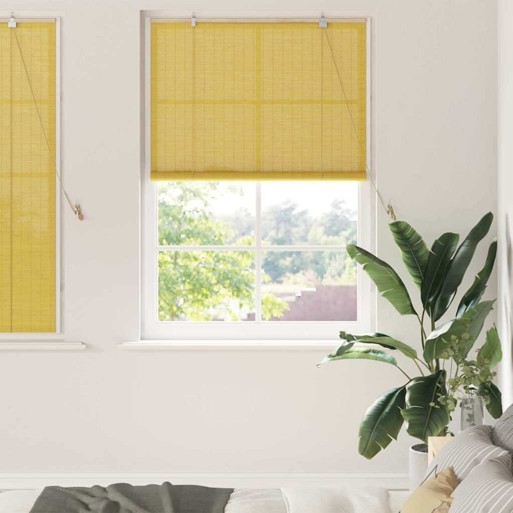Yellow Roller Blind with Curtains 100 x 160 cm Bamboo