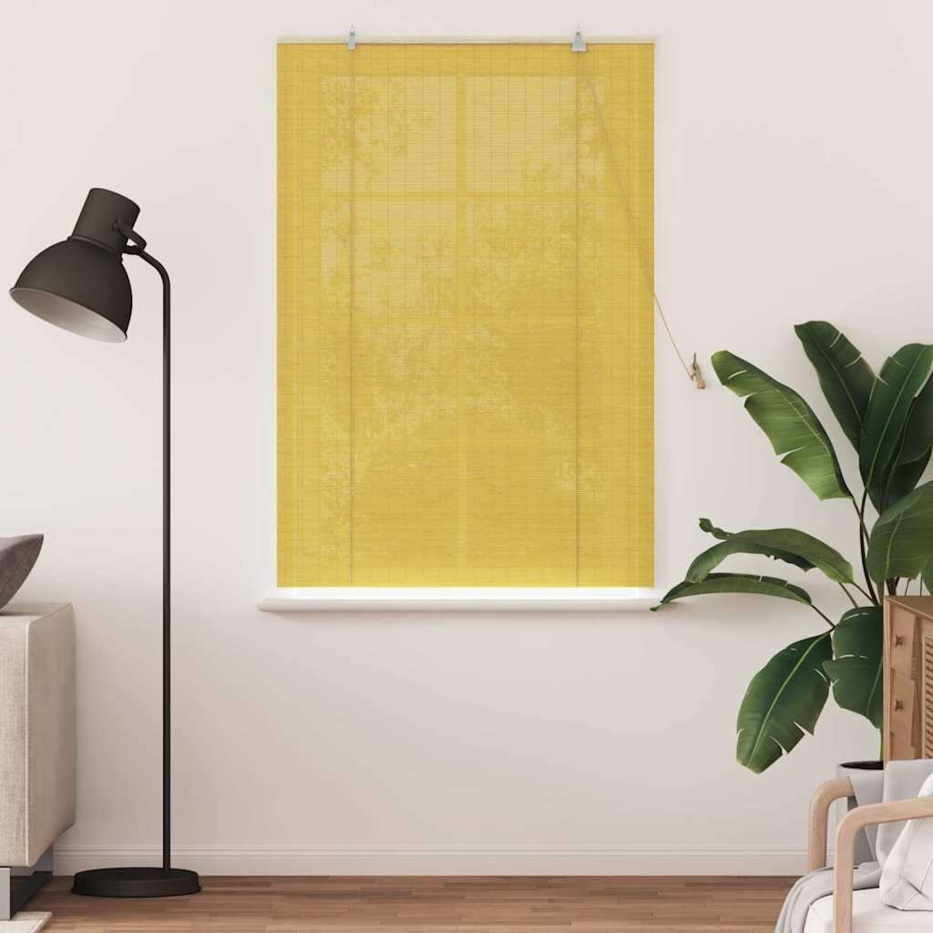 Yellow Roller Blind with Curtains 100 x 160 cm Bamboo