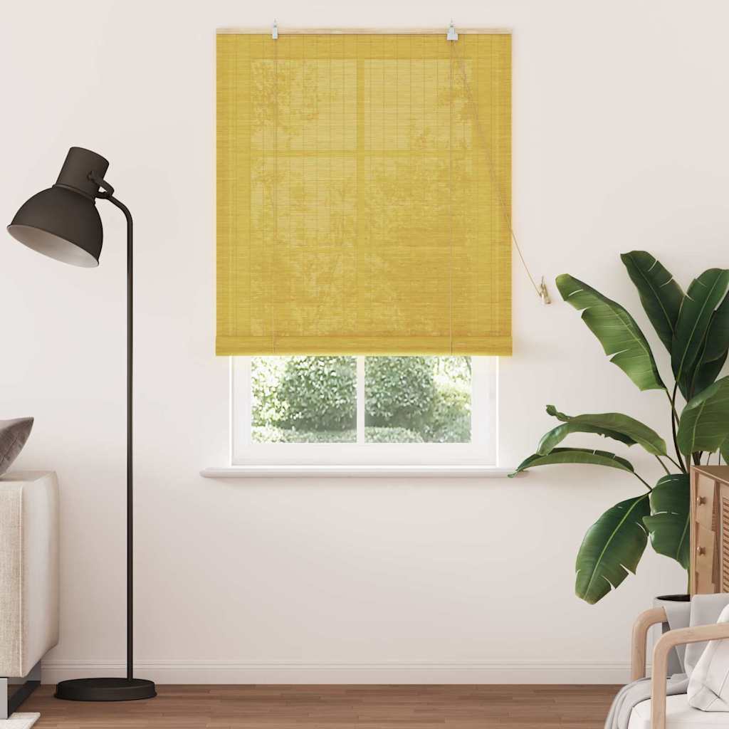 Rollo mit Vorhängen Gelb 100 x 220 cm Bambus