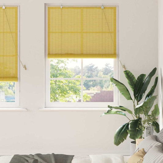 Roller Blind with Curtains Yellow 120 x 220 cm Bamboo