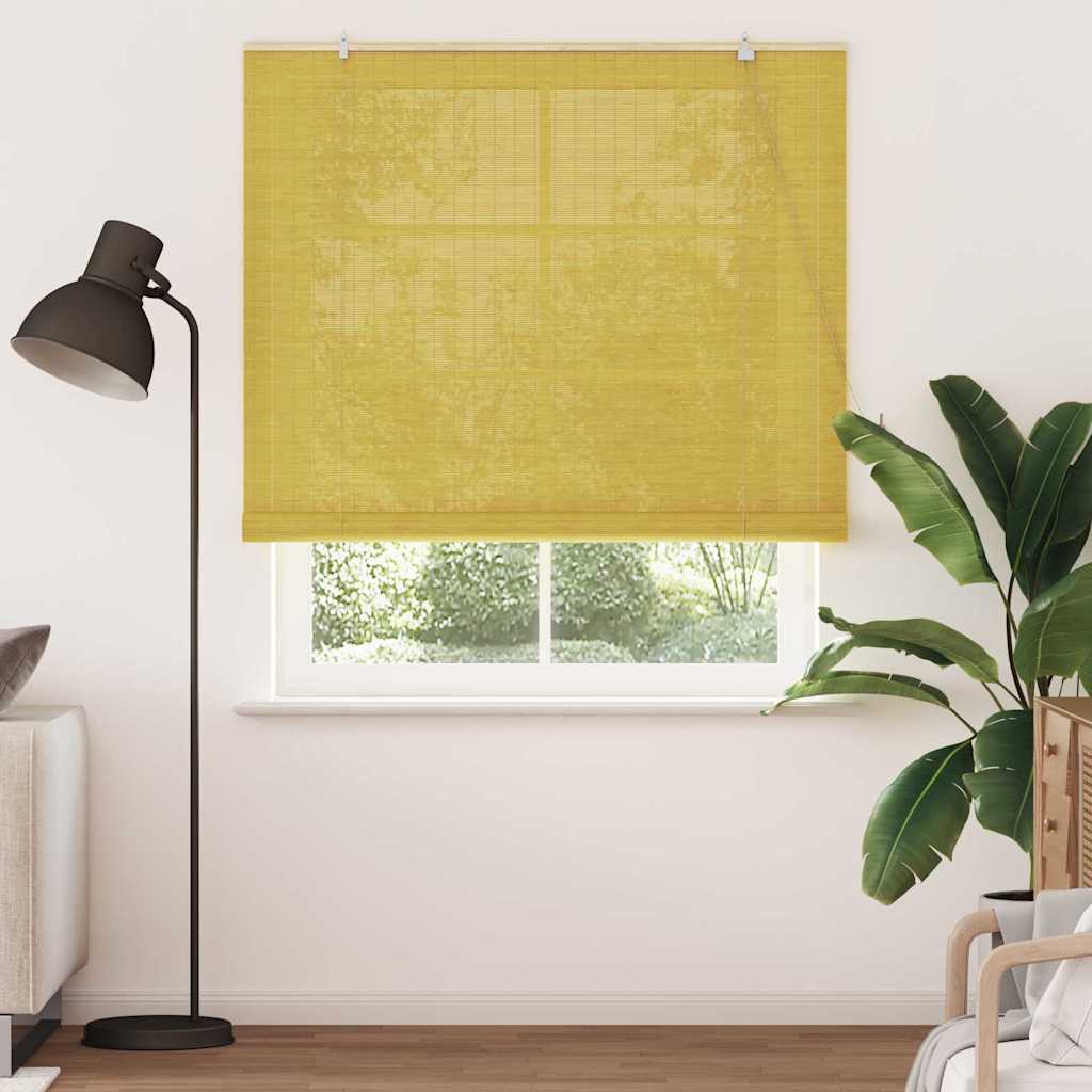 Bamboo Roller Blind with Yellow Curtains 140 x 220 cm