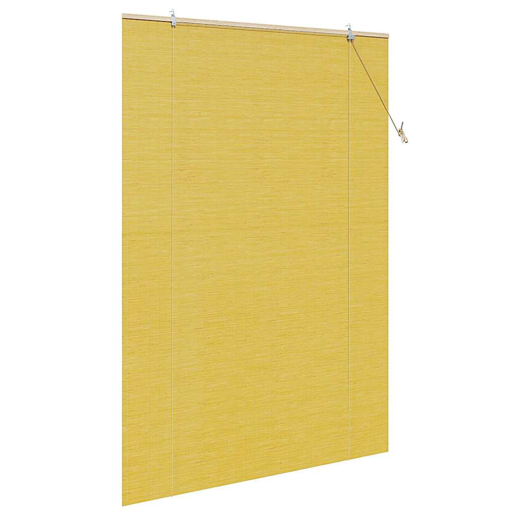 Bamboo Roller Blind with Yellow Curtains 140 x 220 cm