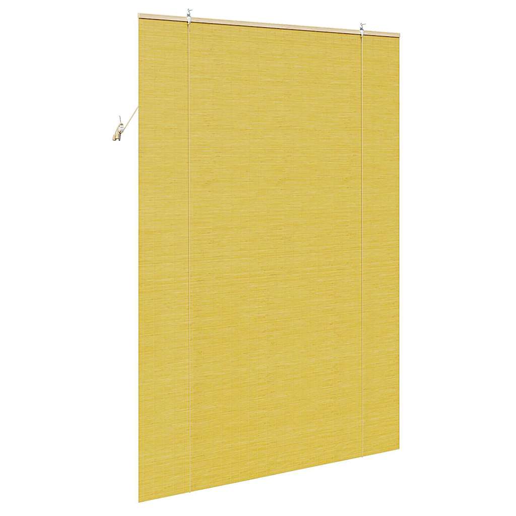 Bamboo Roller Blind with Yellow Curtains 140 x 220 cm