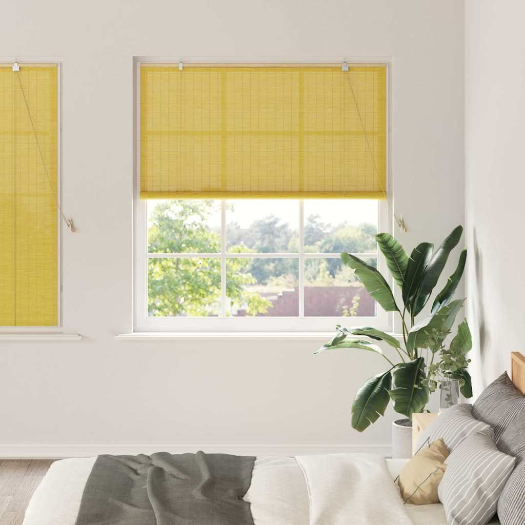 Yellow Blind with Curtains 150 x 160 cm Bamboo