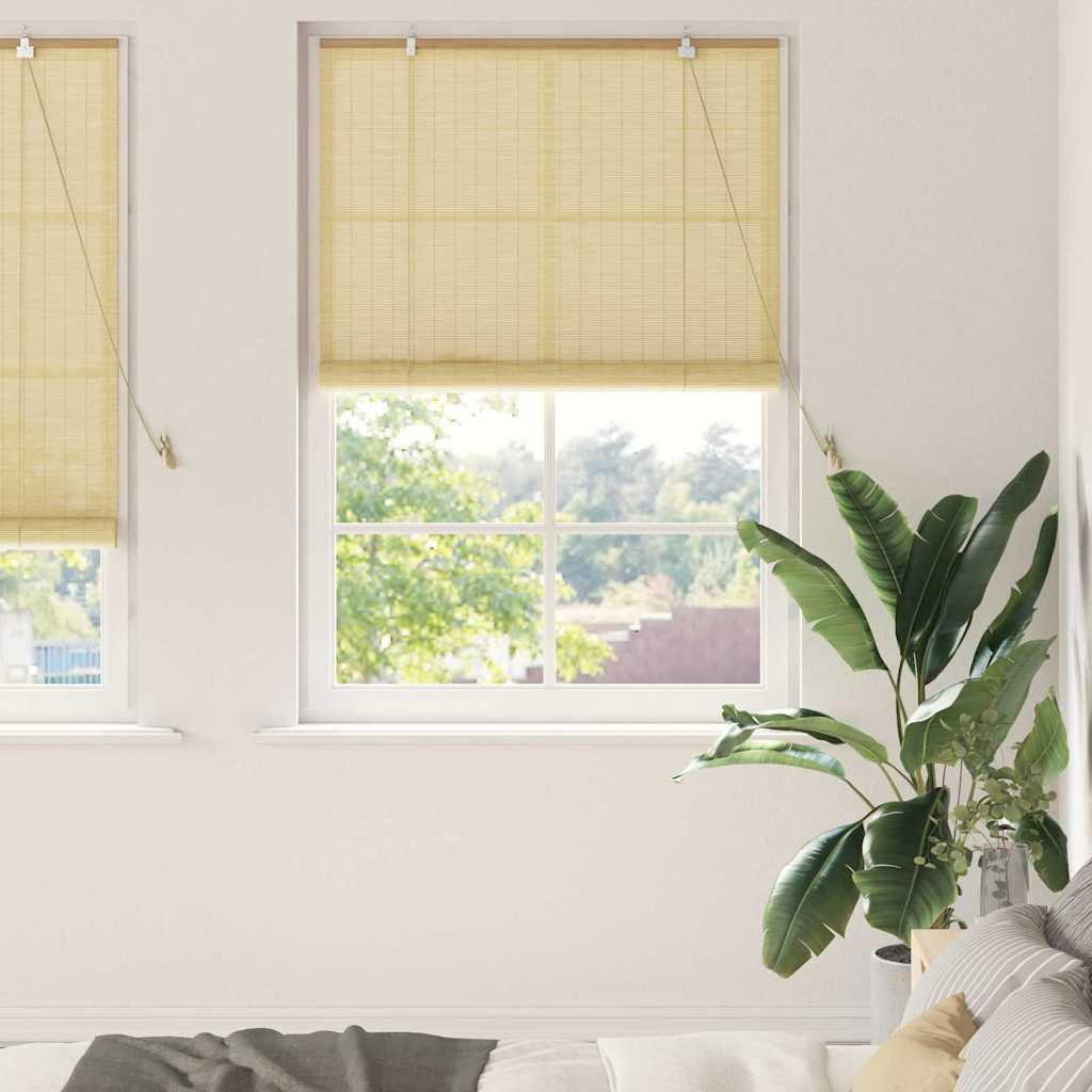 Bamboo Roller Blind with Curtains, Natural, 110 x 220 cm