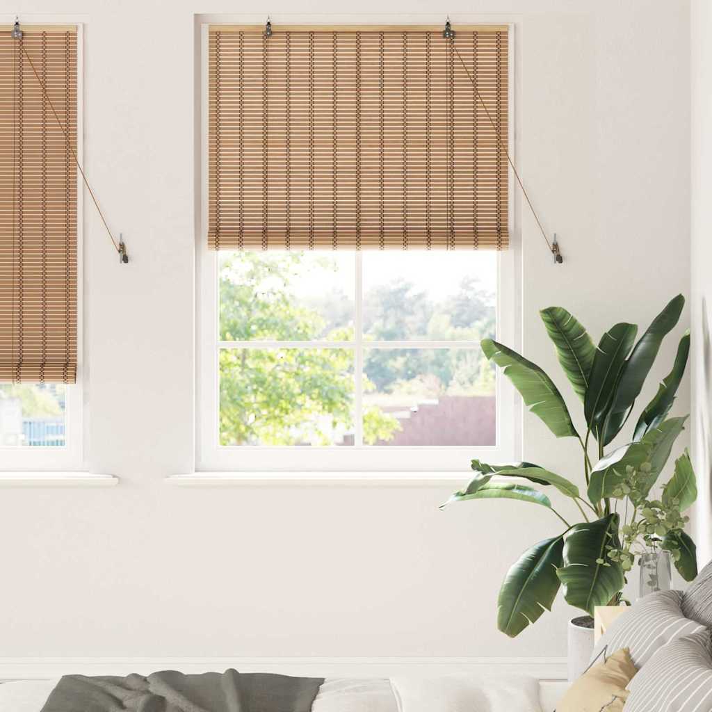 Bamboo Roller Blind with Curtains, Natural, 110 x 220 cm