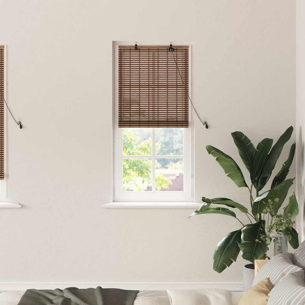 Brown Roller Blind with Curtains 60 x 220 cm Bamboo