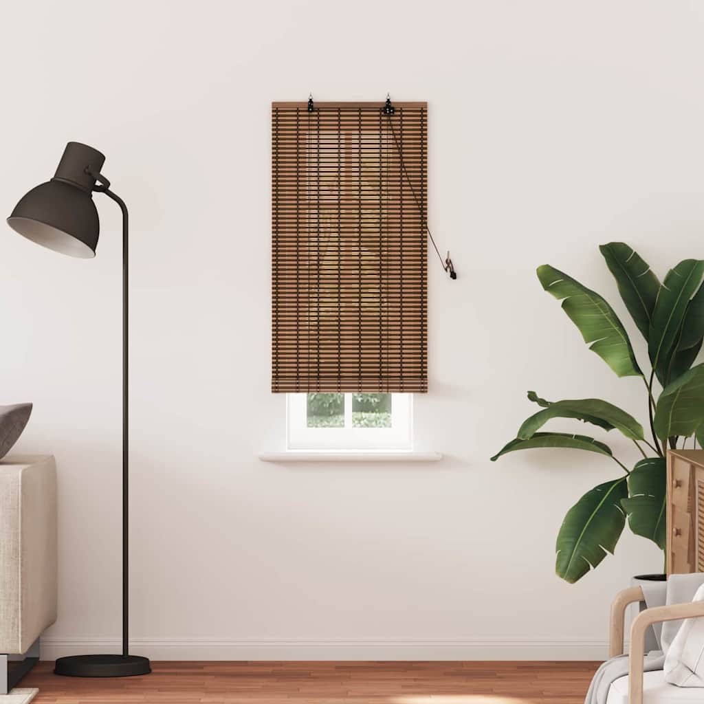 Brown Roller Blind with Curtains 60 x 220 cm Bamboo
