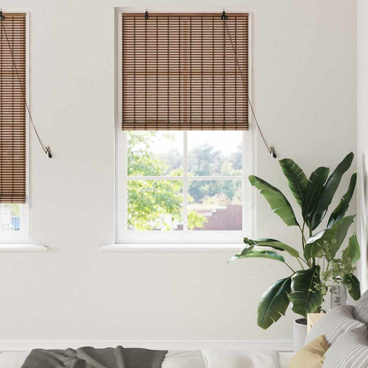 Brown Roller Blind with Curtains 80 x 220 cm Bamboo