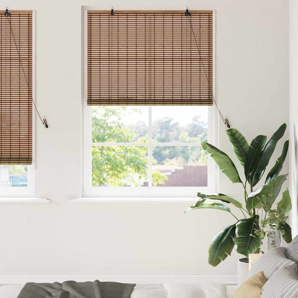 Brown Roller Blind with Curtains 110 x 220 cm Bamboo