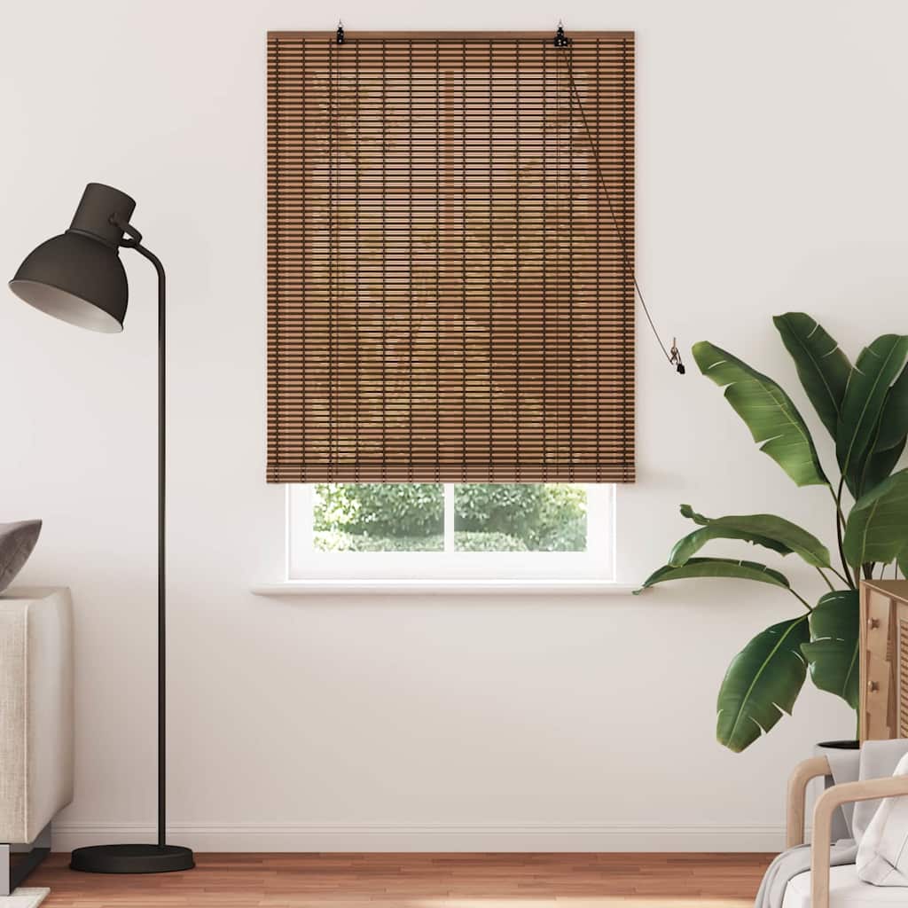 Brown Roller Blind with Curtains 110 x 220 cm Bamboo