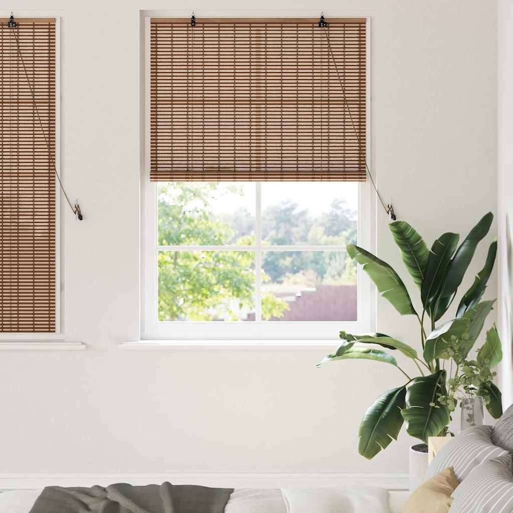 Store enrouleur avec rideaux marron 120 x 160 cm bambou