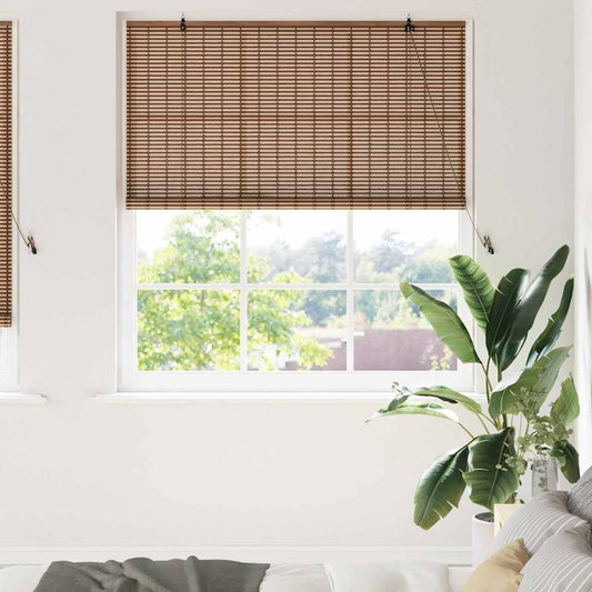 Bamboo Roller Blind with Curtains Brown 150 x 220 cm