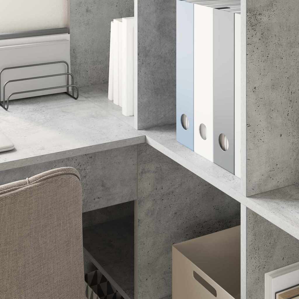 Bureau d'angle avec étagère Gris béton 101,5 x 149,5 x 149,5 cm