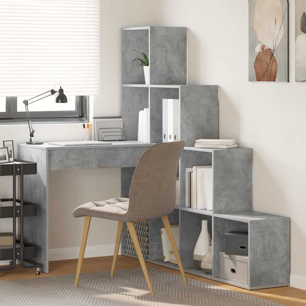 Bureau d'angle avec étagère Gris béton 101,5 x 149,5 x 149,5 cm