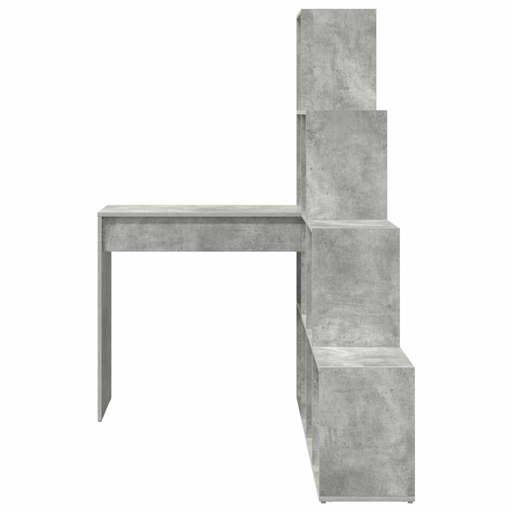 Bureau d'angle avec étagère Gris béton 101,5 x 149,5 x 149,5 cm