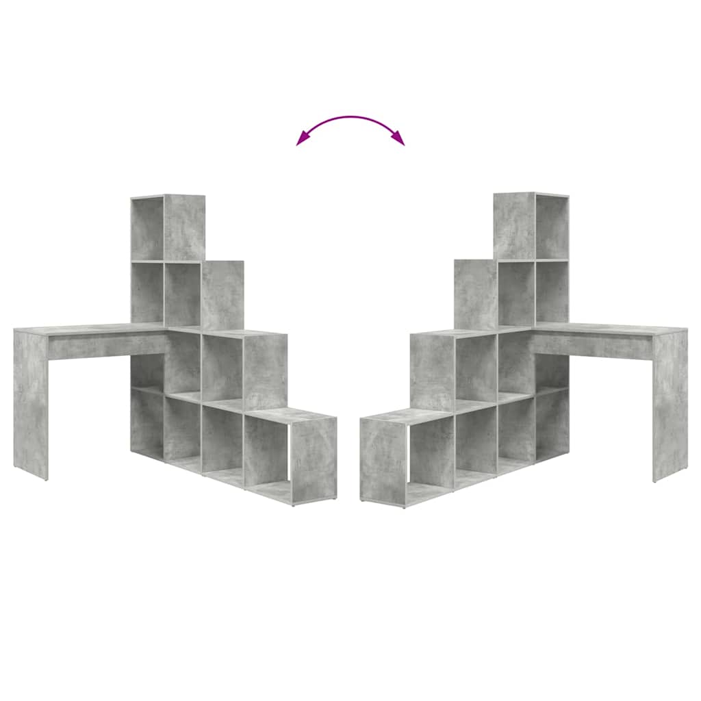 Bureau d'angle avec étagère Gris béton 101,5 x 149,5 x 149,5 cm