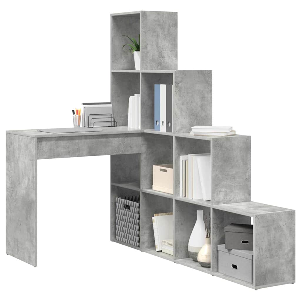 Bureau d'angle avec étagère Gris béton 101,5 x 149,5 x 149,5 cm