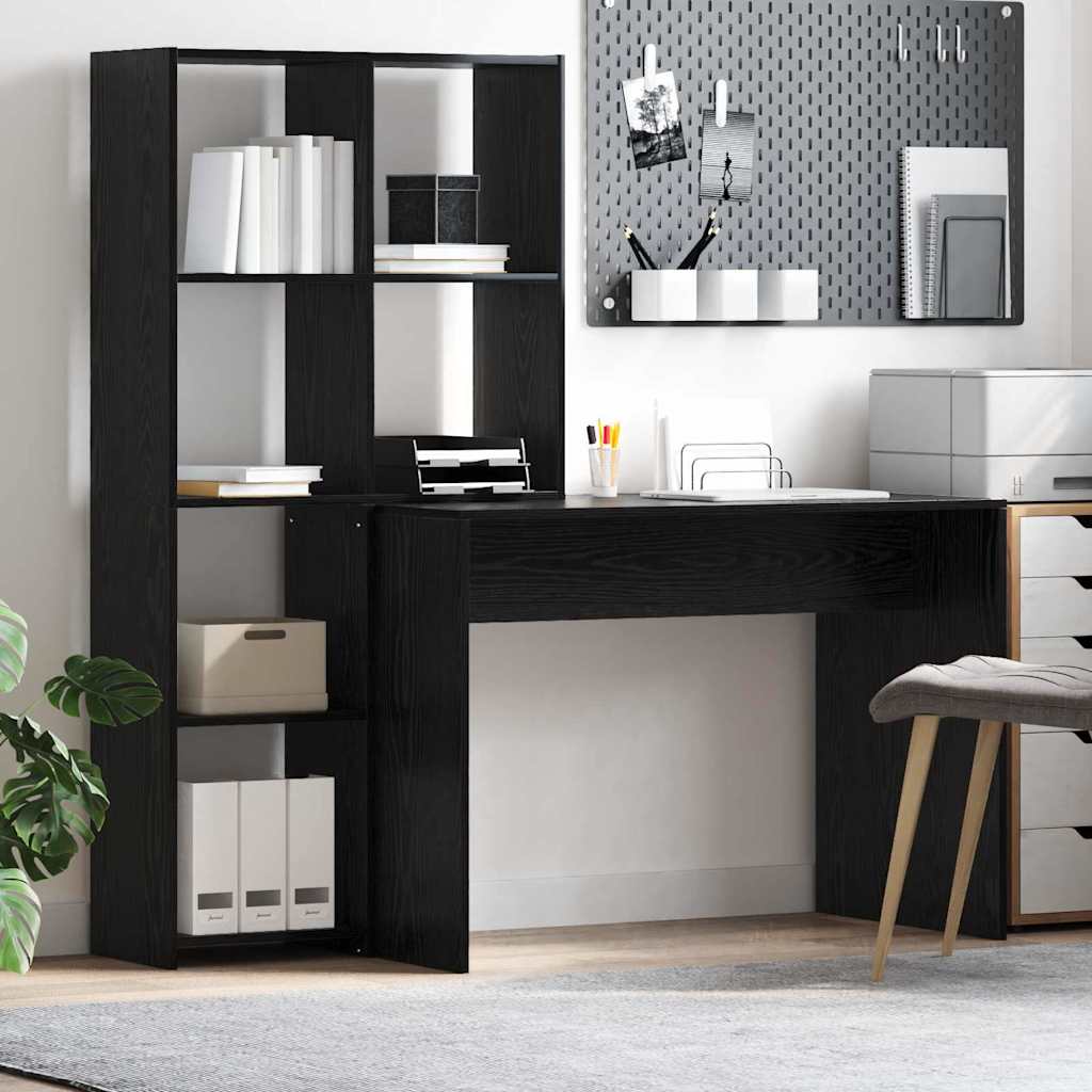 Desk with Shelf Black Oak Effect 138.5 x 55 x 143 cm