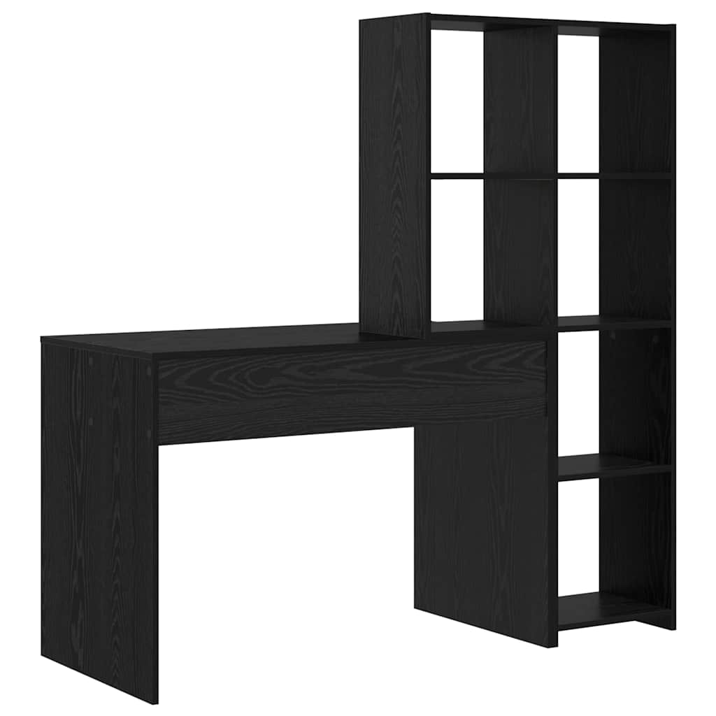Desk with Shelf Black Oak Effect 138.5 x 55 x 143 cm