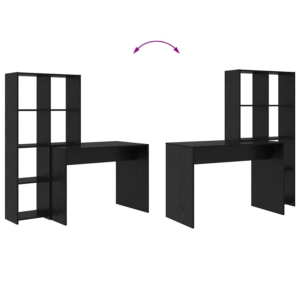 Desk with Shelf Black Oak Effect 138.5 x 55 x 143 cm