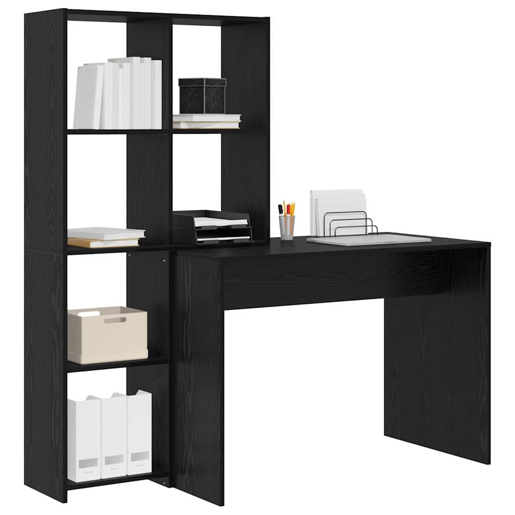 Desk with Shelf Black Oak Effect 138.5 x 55 x 143 cm