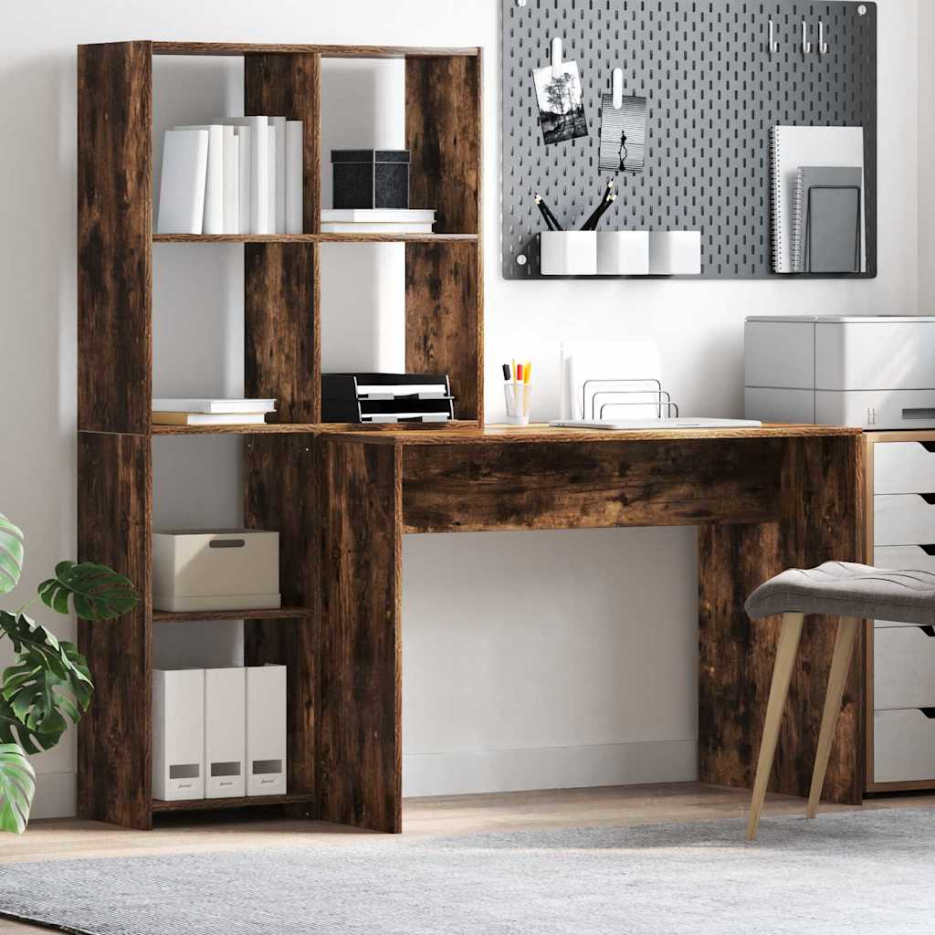 Bureau avec étagère Chêne fumé 138,5 x 55 x 143 cm