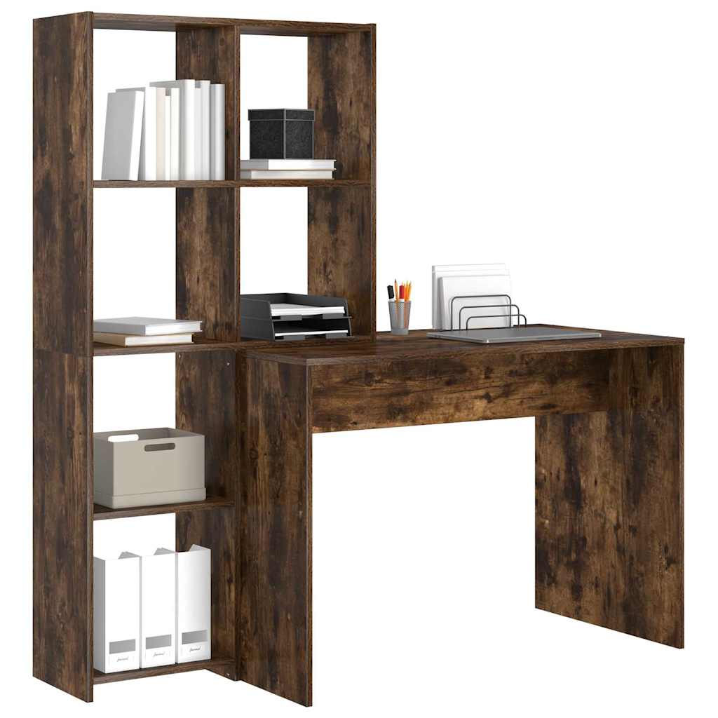 Bureau avec étagère Chêne fumé 138,5 x 55 x 143 cm