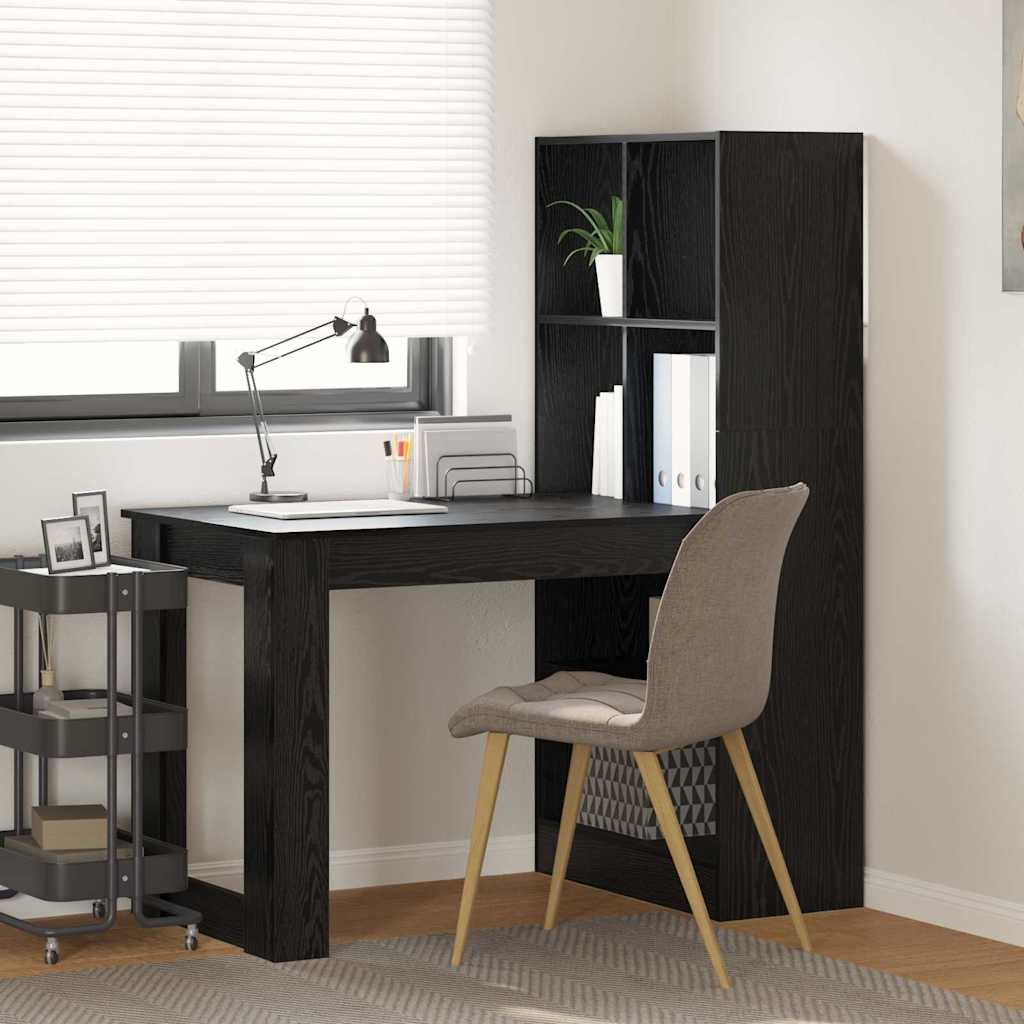 Desk with Shelf Black Oak Effect 122 x 67 x 145 cm