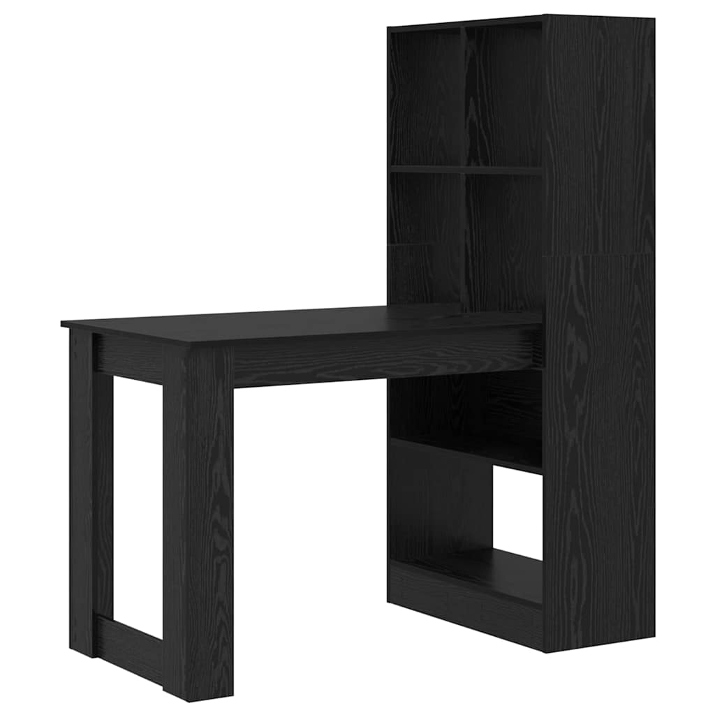 Desk with Shelf Black Oak Effect 122 x 67 x 145 cm
