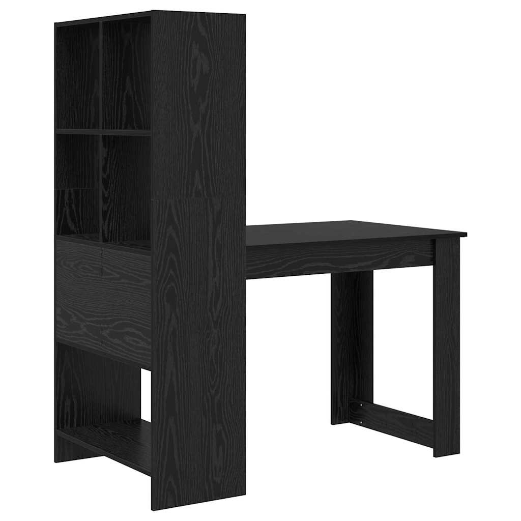 Desk with Shelf Black Oak Effect 122 x 67 x 145 cm