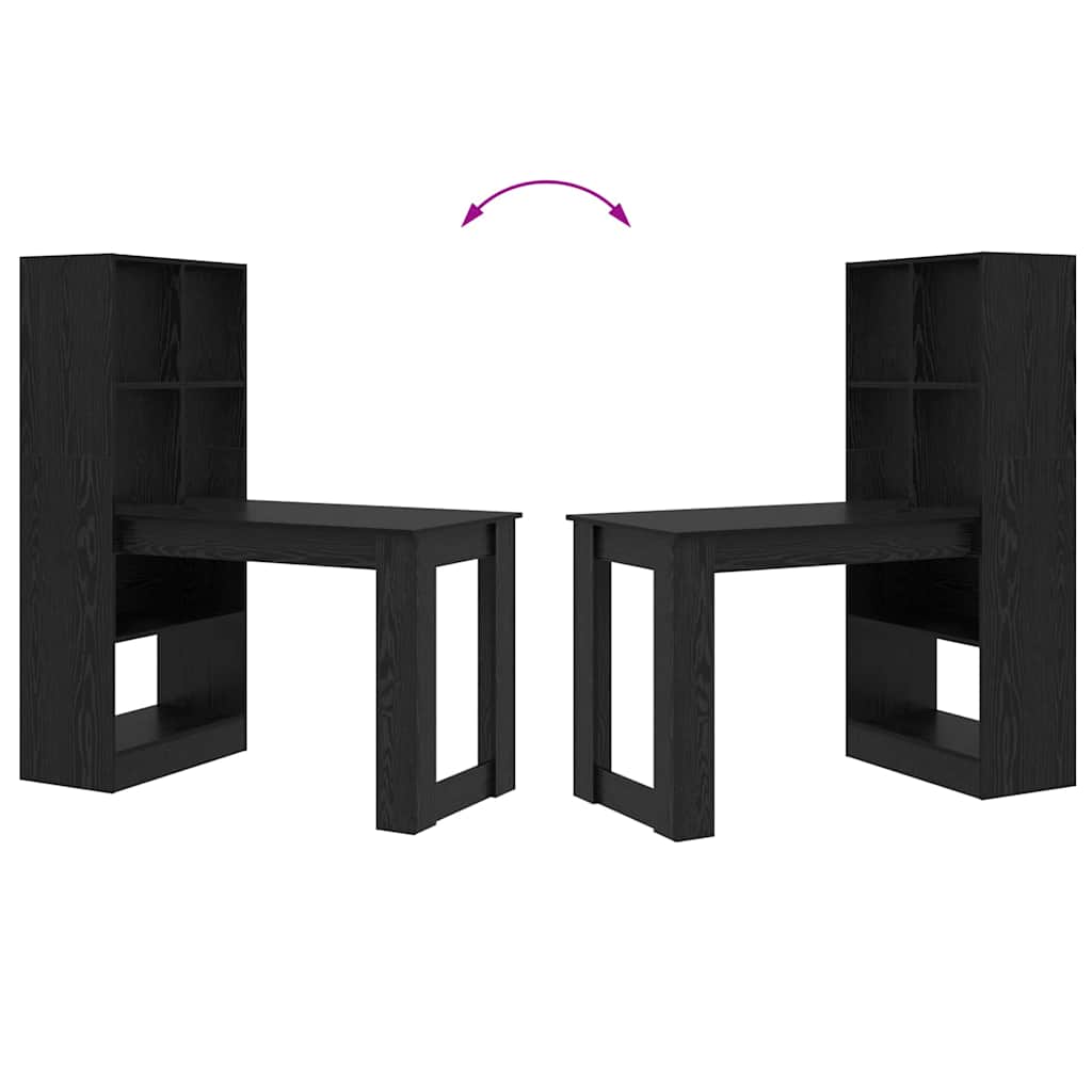Desk with Shelf Black Oak Effect 122 x 67 x 145 cm