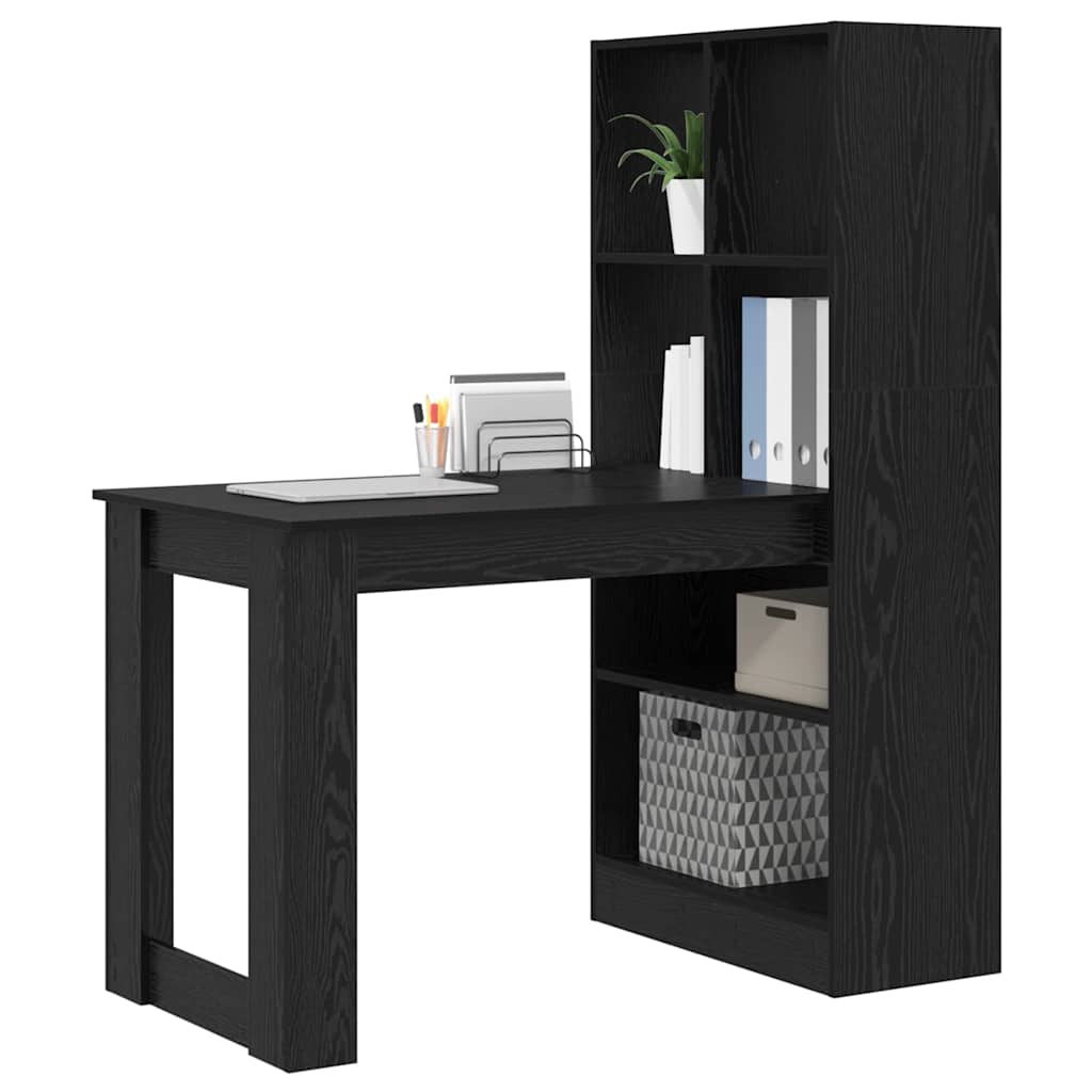 Desk with Shelf Black Oak Effect 122 x 67 x 145 cm