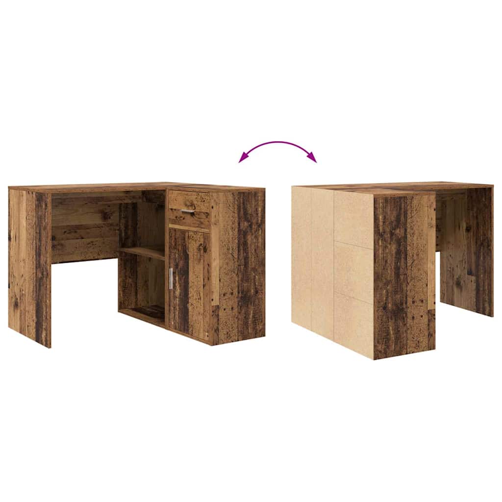 Eck-Schreibtisch mit Schubladen Altholz 102 x 88 x 75 cm