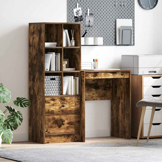 Desk with Drawers 2 pcs Smoked Oak