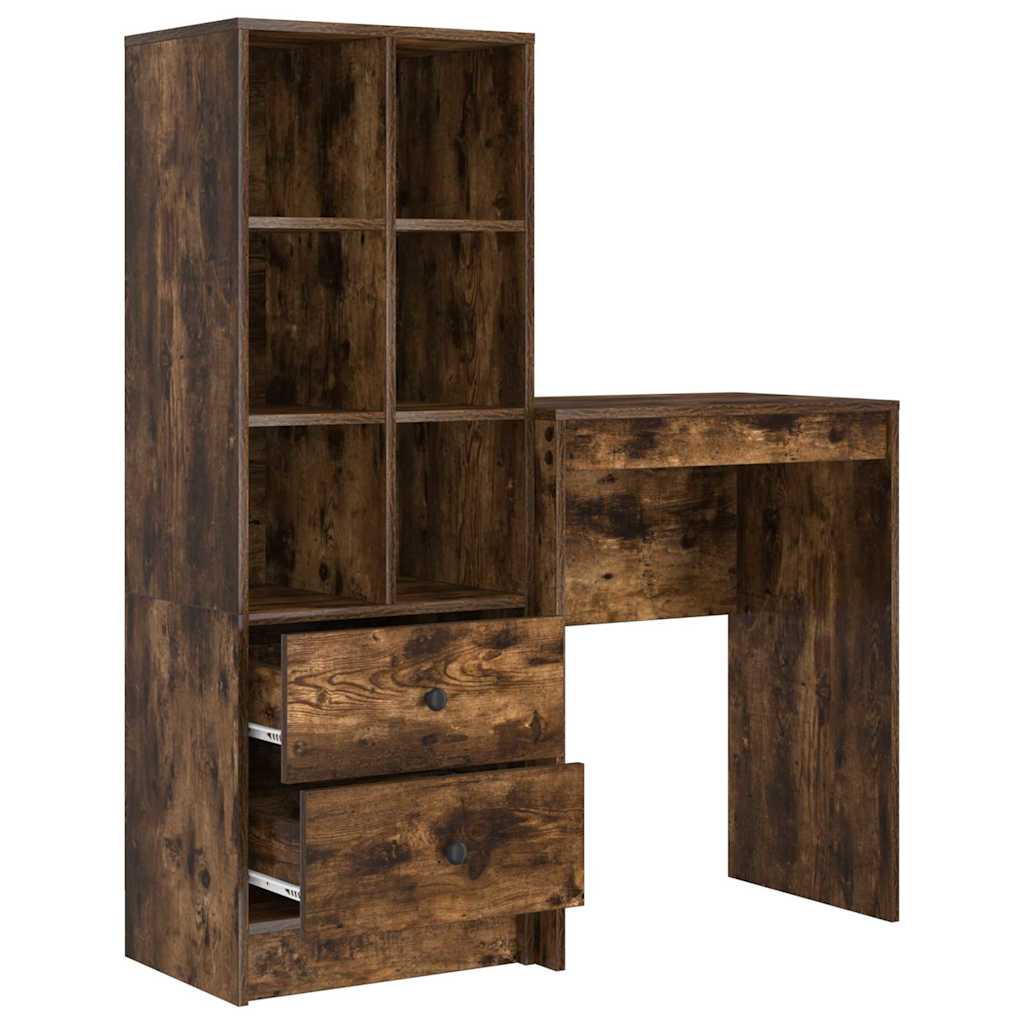 Desk with Drawers 2 pcs Smoked Oak