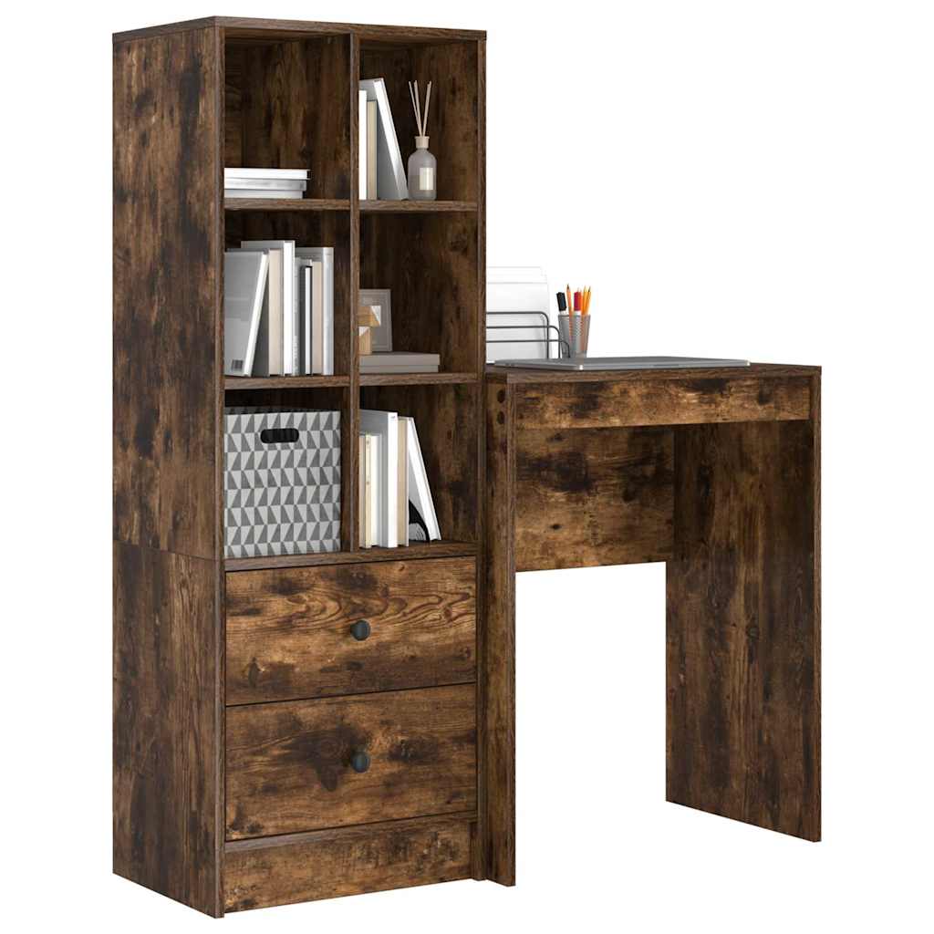 Desk with Drawers 2 pcs Smoked Oak