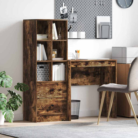Schreibtisch mit Schubladen 2 pcs Geräucherte Eiche