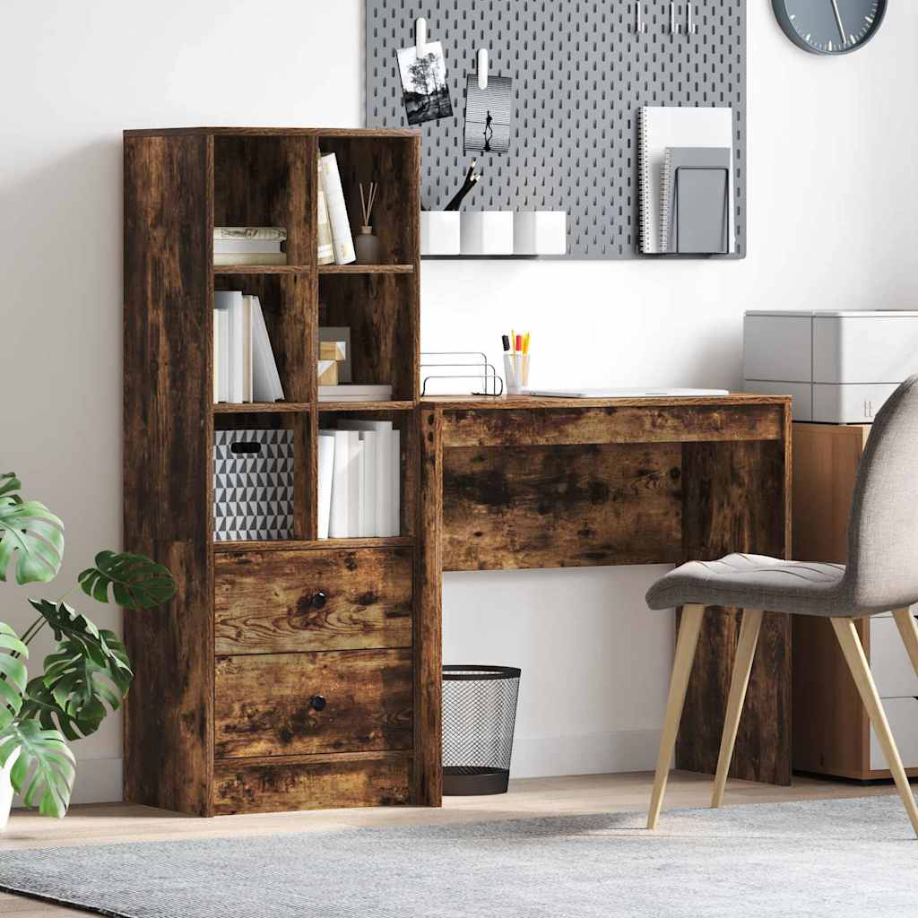 Schreibtisch mit Schubladen 2 pcs Geräucherte Eiche