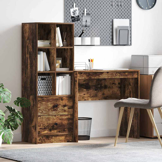 Schreibtisch mit Schubladen 2 pcs Geräucherte Eiche