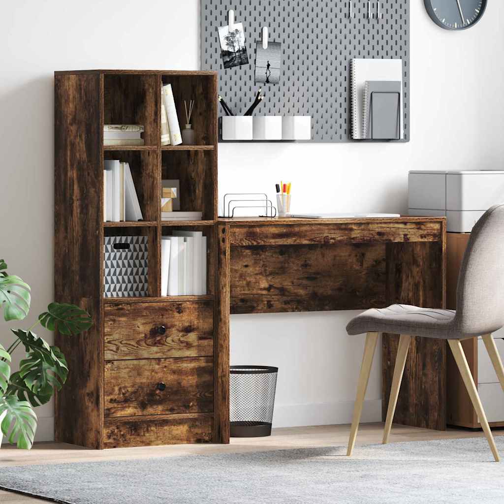Schreibtisch mit Schubladen 2 pcs Geräucherte Eiche