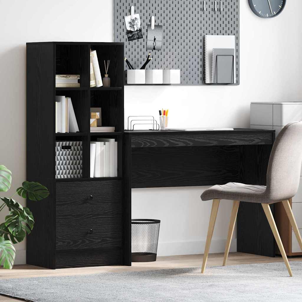 Schreibtisch mit Schubladen 2 pcs Schwarz Eichen-Optik