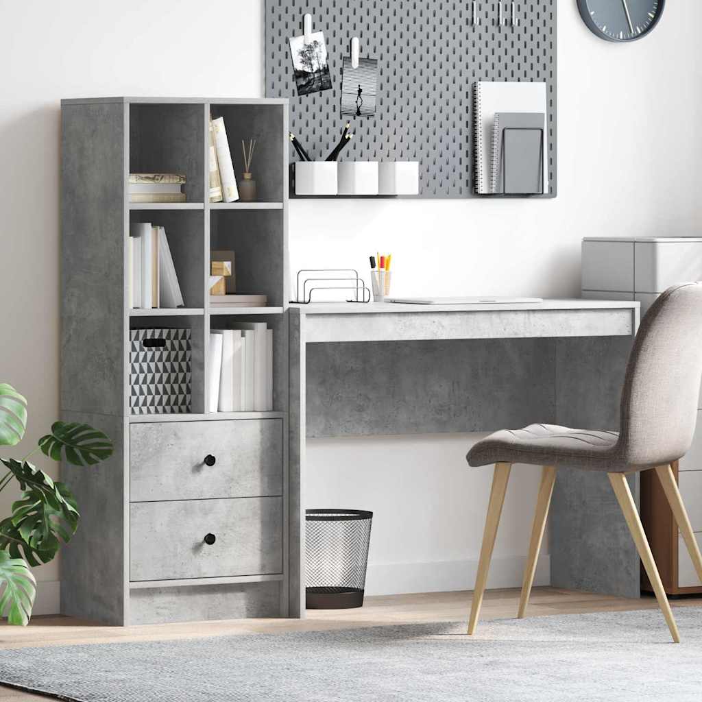 Desk with Drawers 2 pcs Concrete Grey