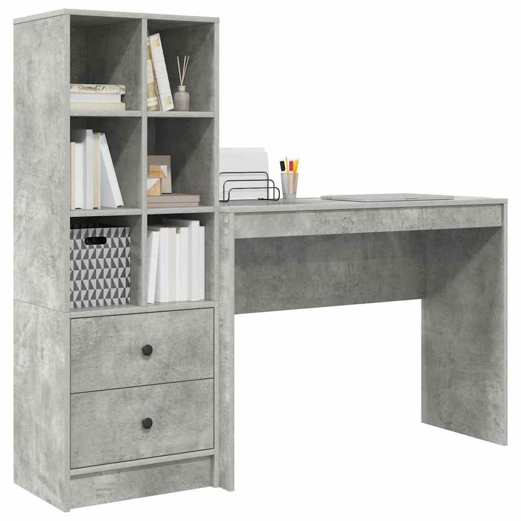 Desk with Drawers 2 pcs Concrete Grey