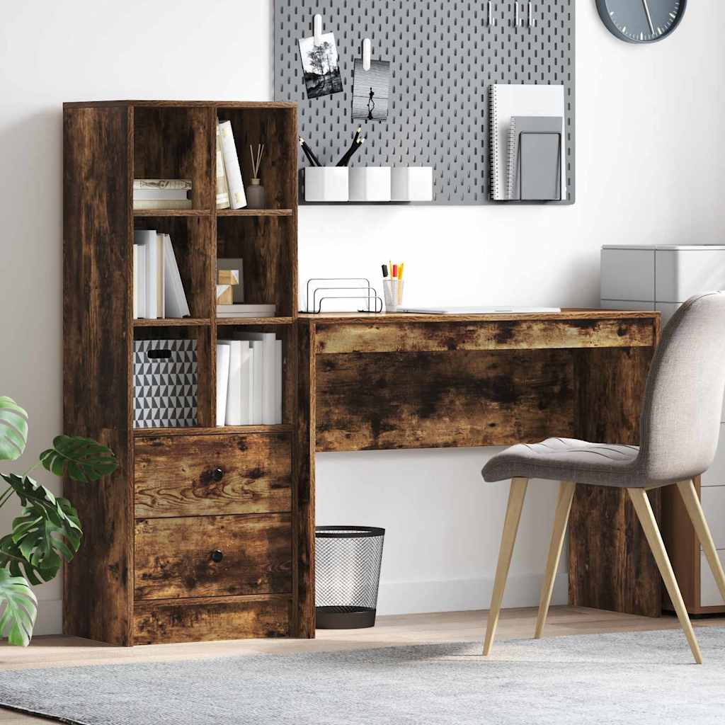 Schreibtisch mit Schubladen 2 pcs Geräucherte Eiche