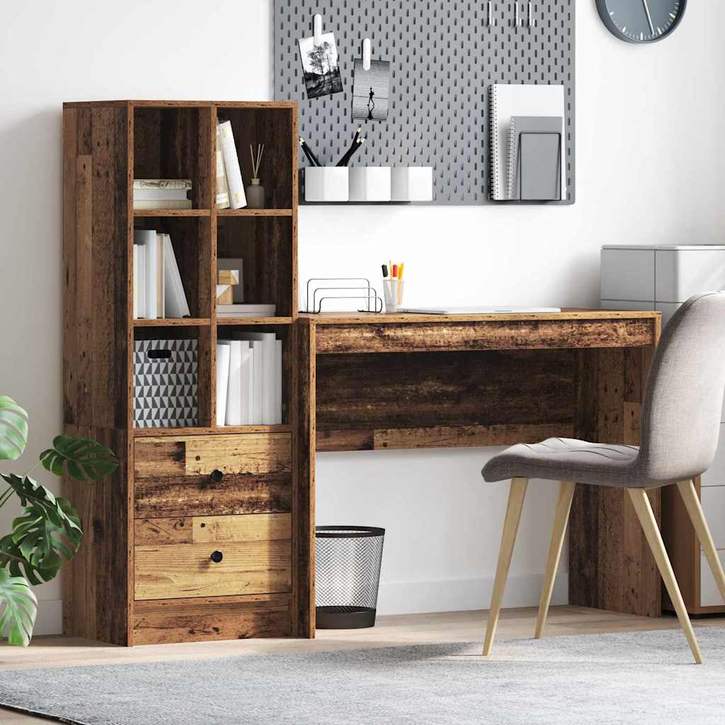 Desk with Drawers 2 pcs Reclaimed Wood