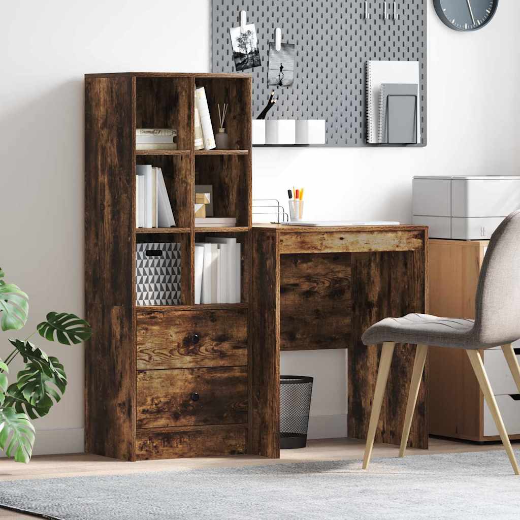 Schreibtisch mit Schubladen 2 pcs Geräucherte Eiche