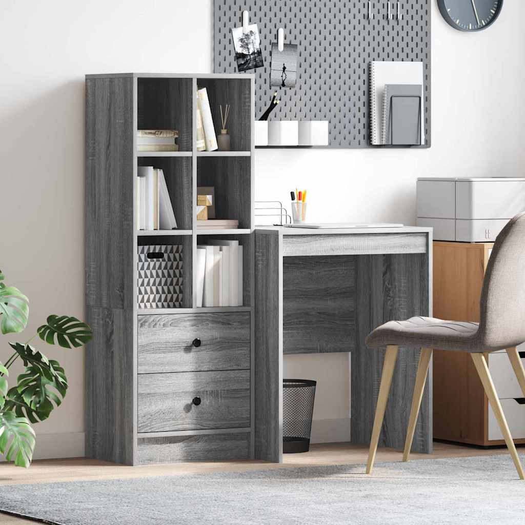 Bureau avec tiroirs 2 pcs Sonoma gris