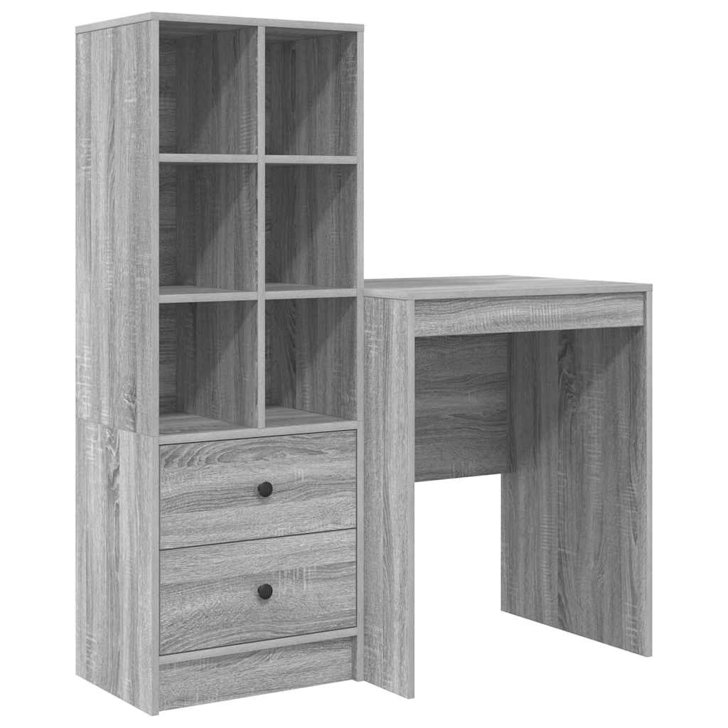Bureau avec tiroirs 2 pcs Sonoma gris