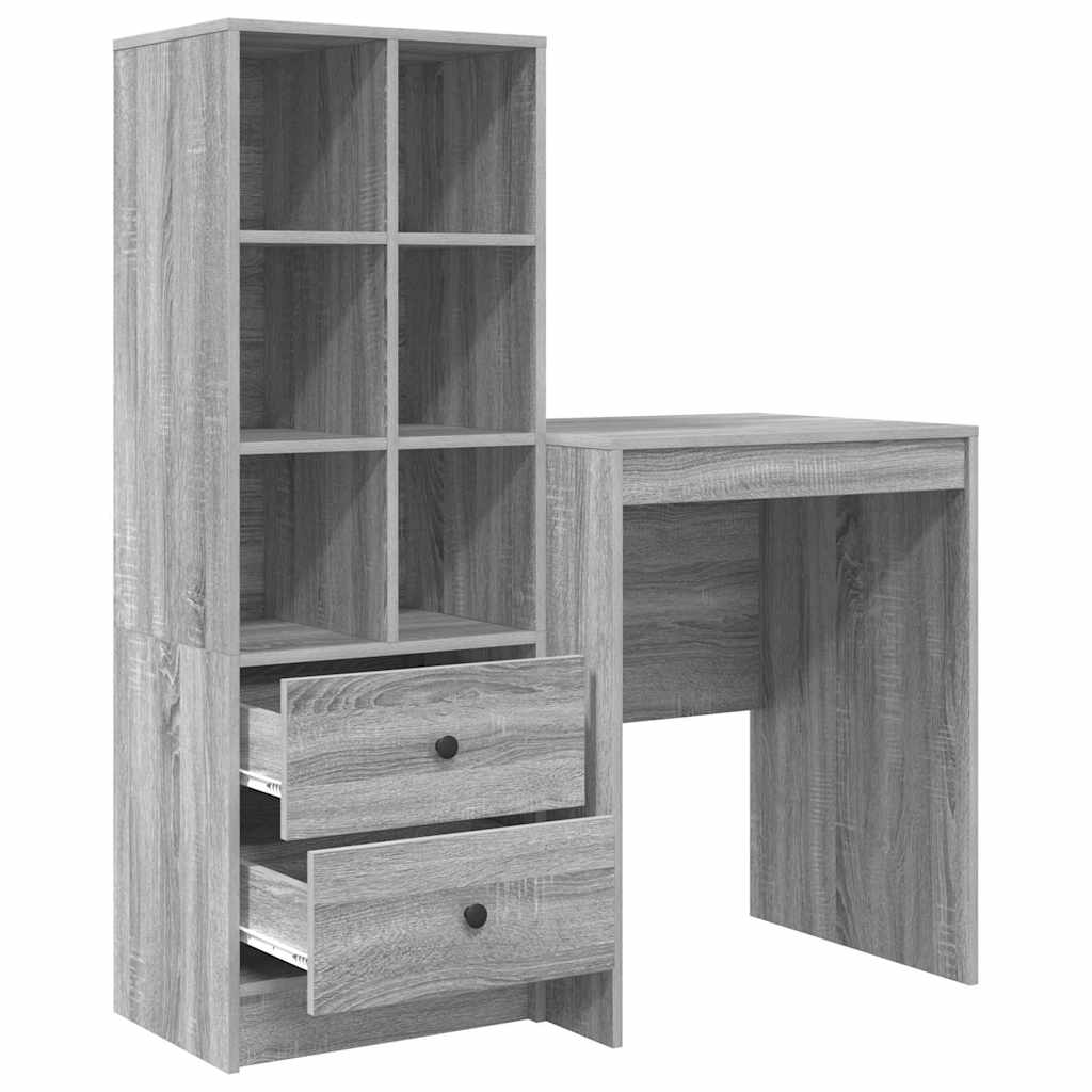 Bureau avec tiroirs 2 pcs Sonoma gris